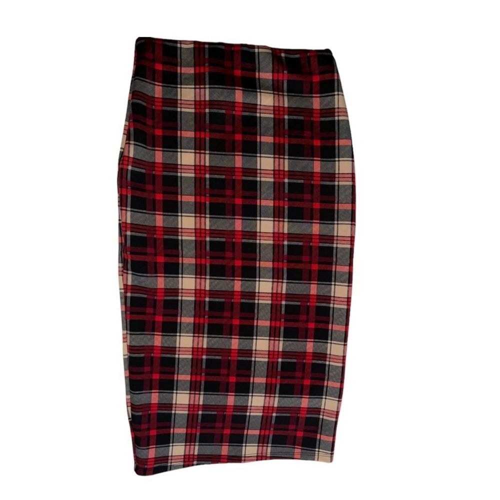 Vintage Hot Gal Red Plaid Calf Length Pencil Skirt Sz M